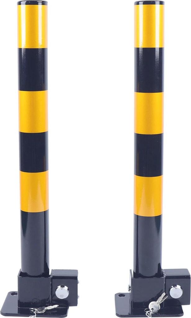 Parkbügel - Klappbarer Parkplatzpfosten für Einfahrt - 2er-Set - Eisen/Kupfer - Manuell, selbstverriegelnd - Schließkasten 7 cm - Verstärkt, st...
