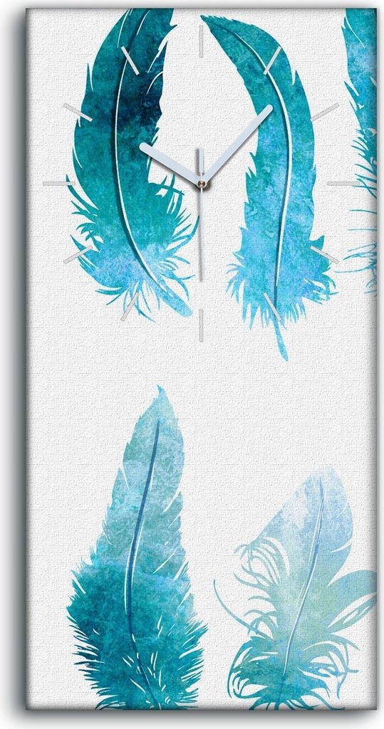 Wandbild Leinwand Bilder mit Uhr Geräuschlos 30x60 Feder Aquarellfarbe - weiße Hände