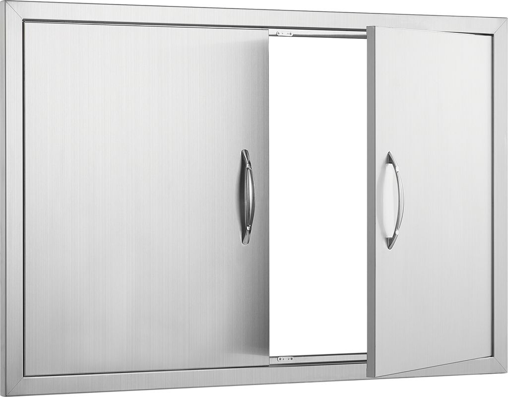 SucceBuy 915x610mm Double BBQ Zugang Tür, Edelstahl Flush Mount vertikale Tür mit Griffen, Outdoor-Küche Tür für BBQ Insel und Grillstation