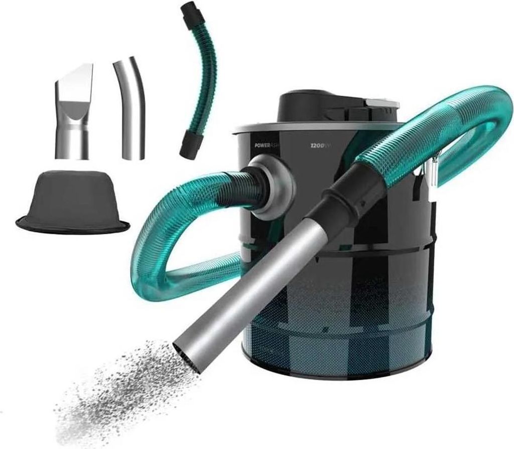 A vacuum cleaner with accessories, shown against a white background.