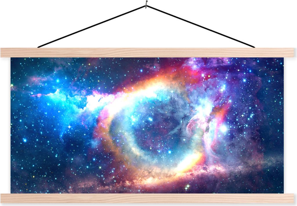 MuchoWow Textilposter Sterne - Weltraum - Regenbogen 120x60 cm mit holzfarbenen Rahmen - Klemmleiste