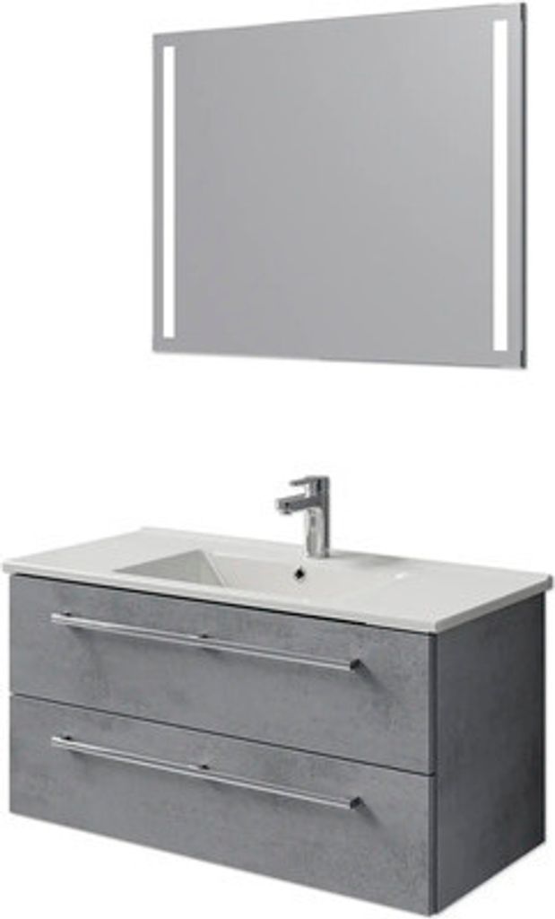 Badmöbel-Set Pelipal Cavallino BxHxT 100 x 200 x 46 cm Frontfarbe oxid dunkelgrau mit Keramik-Waschtisch weiß, Waschtisc