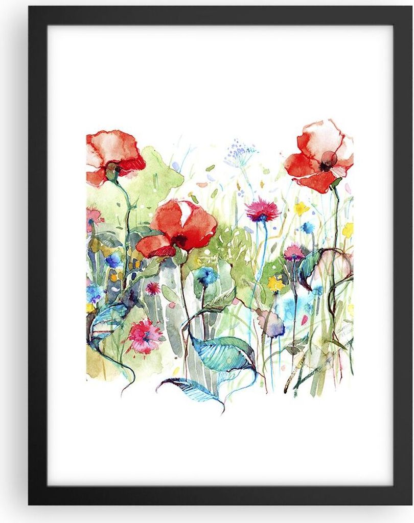 Gerahmtes Poster - Schwarzer Rahmen - Blumen Wiese Blatt Natur - 30x40 cm - Wand Bild - Wanddeko - Wandbilder - Wandposter - Bilderrahmen - Bilder ...
