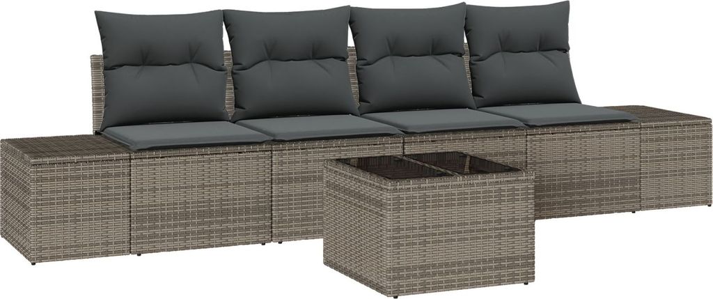 Möbel 5-teiliges Garten Sofa Set mit Kissen Grau Poly-Rattan - Gartensofas 3355598