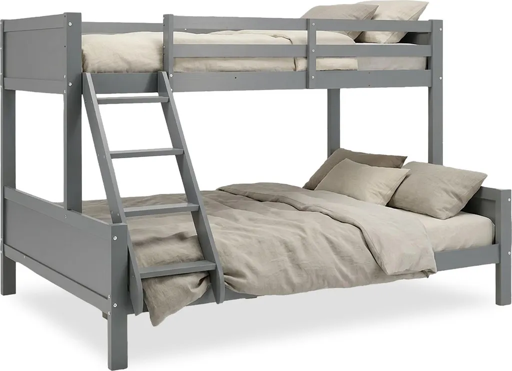 Lit Superposé en Bois Gris 90x200 / 140x200 cm avec Sommier à Lattes