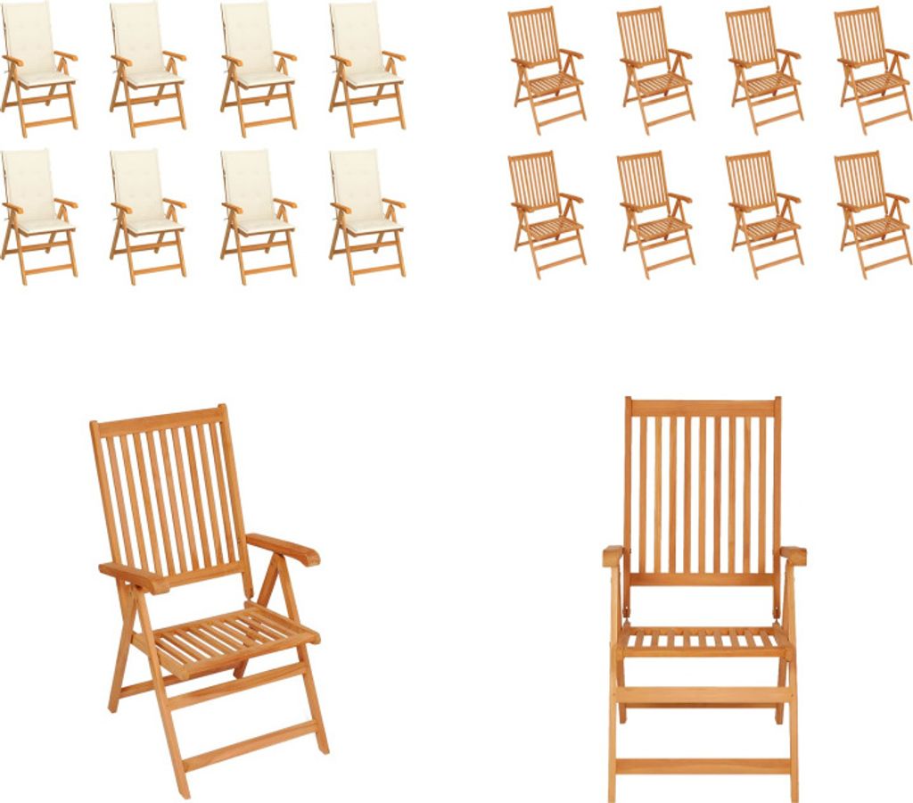 vidaXL Garten Liegestühle mit Kissen 8 Stk. Massivholz Teak - Gartenstuhl - Gartenstühle - Garten-Liegestuhl - Garten-Liegestühle