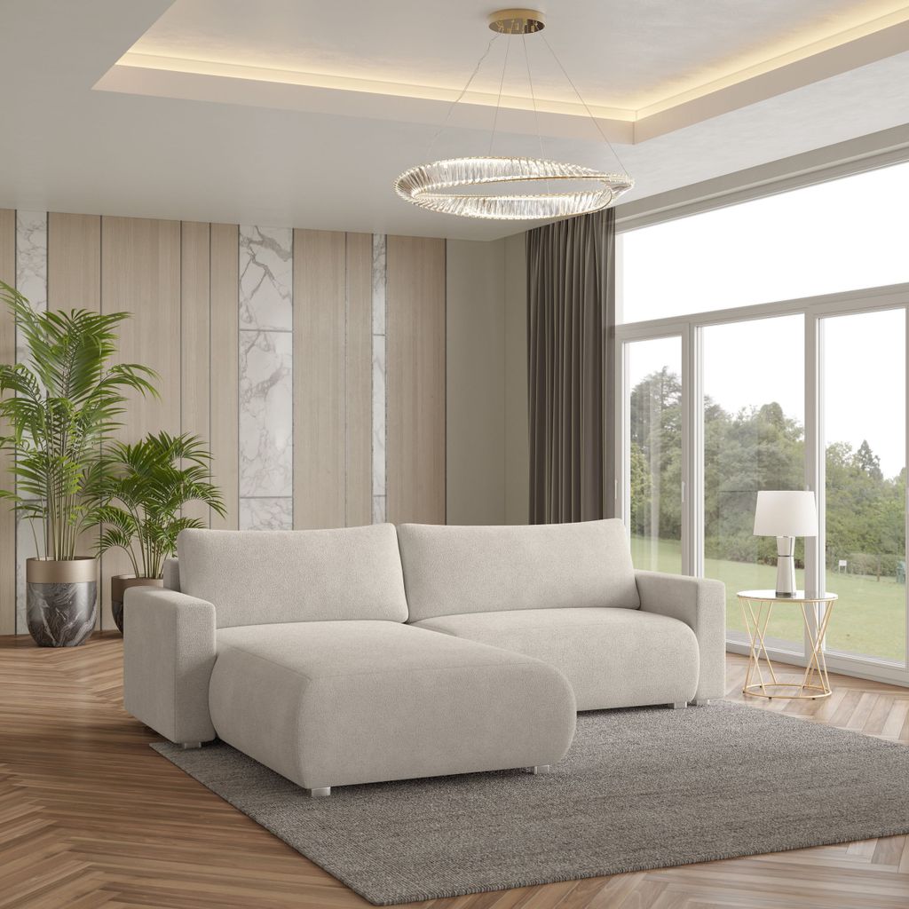 Masseno Ecksofa TURIN N mit Schlaffunktion L-Form, Sofa mit Bettkasten, Wohnzimmersofa, Couch, Soffa, Bettsofa, Couchgarnitur- Creme, NOW OR NEVER 02