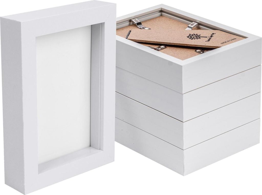 5x weiß 4 "x 6" 3D Box Fotorahmen - stehendes hängendes Produktbild 