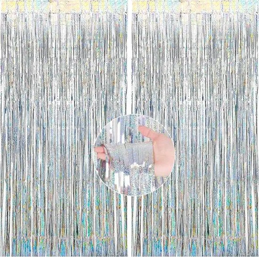 Rideau à paillettes argenté 1m x 2,5m pour décoration de fête et soirée