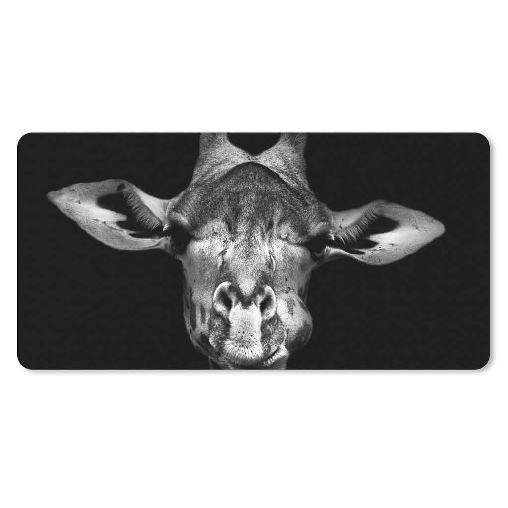 MuchoWow Mauspad Mousepad Giraffe - Porträt - Tiere - Schwarz - Weiß 60x30 cm - Mousepads - Maus Mat - Pad - Mausunterlage - Nachhaltig