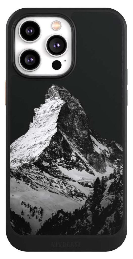 NIVOCASE Hülle für Apple iPhone 14 Pro Max Handyhülle NIVOcore Case Schwarz Alpspitze Berg Schnee