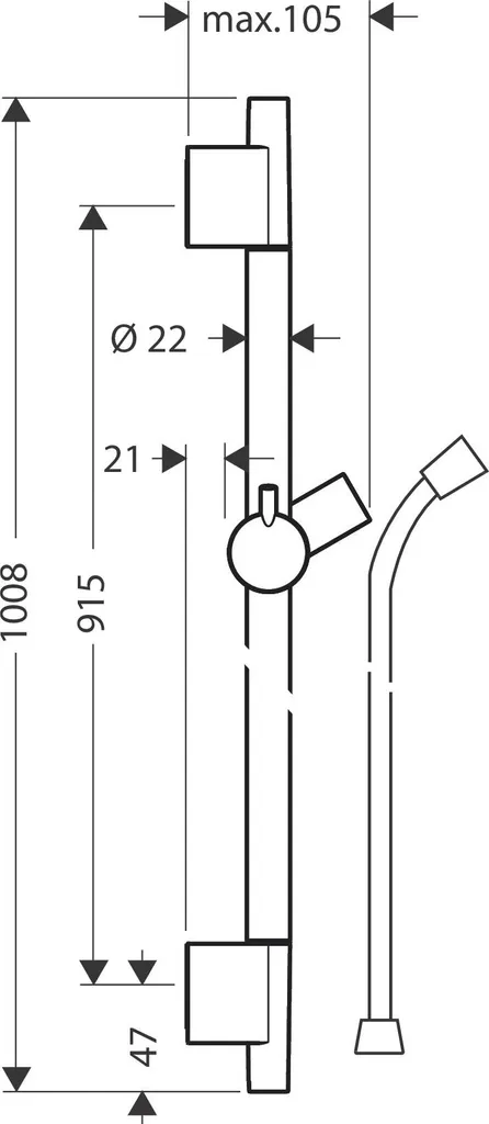 Barre de douche chromée 90 cm avec flexible anti-torsion Unica Puro