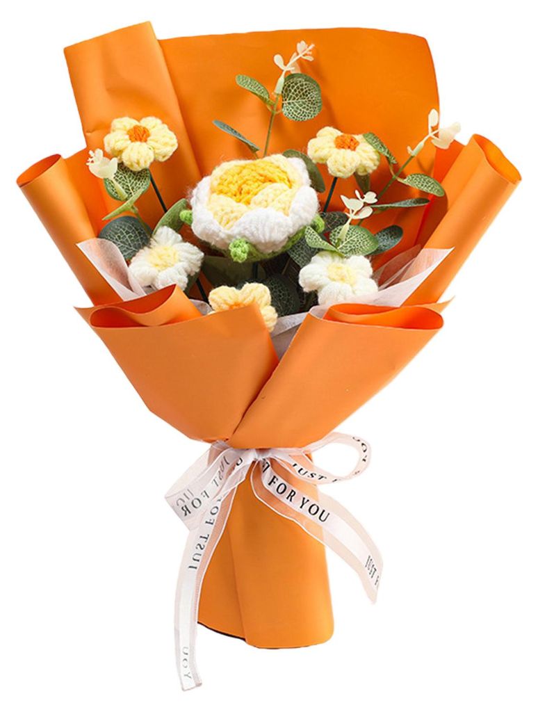 Handgehäkelter Blumenstrauß mit fertigen, gestrickten Rosenblüten für Valentinstag, Muttertag, Geburtstag, Heimdekoration und Hochzeiten