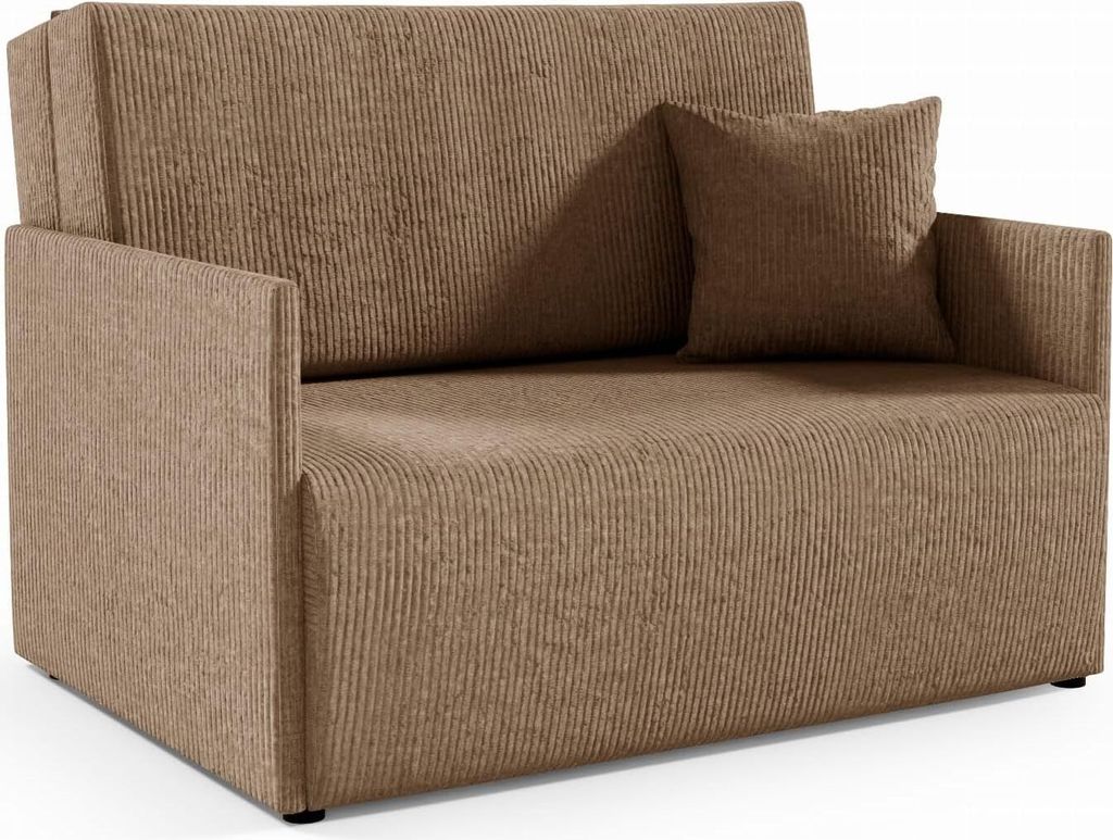 LIKMA Braun Kord 2 Sitzer Sofa mit Schlaffunktion Olita 117 cm Schlafcouch mit Kissen - Easy Clean Moderne Wohnzimmer Couch - Sofa mit Bettfunktion...