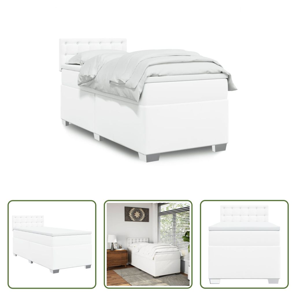 The Living Store Boxspringbett mit Matratze Weiß 90x190 cm Kunstleder