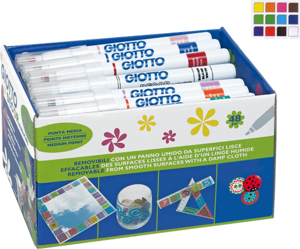 Giotto Decor Materials Fasermaler, Schulpackung mit 48 Stiften in 12 Farben sort.