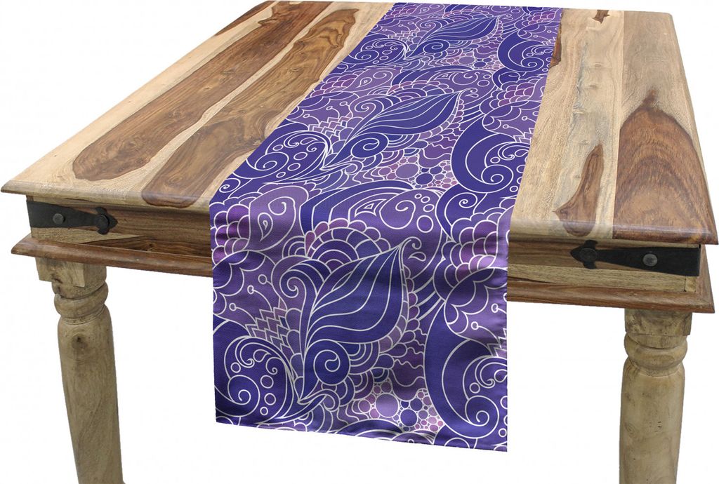 ABAKUHAUS Blumen Tischläufer, Lila getönte Blumen-Strudel, Esszimmer Küche Rechteckiger Dekorativer Tischläufer, 40 x 225 cm, Blau Violett Flieder