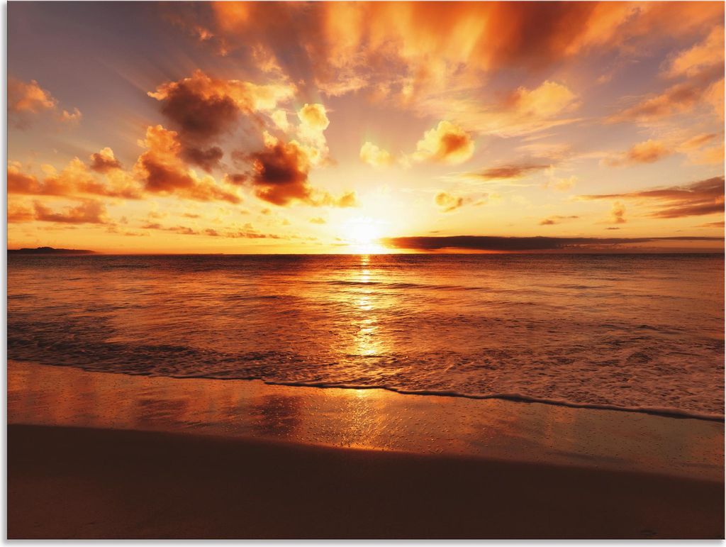 ARTland Wandbild Alu für Innen & Outdoor Schöner Sonnenuntergang Strand Größe: 80x60 cm