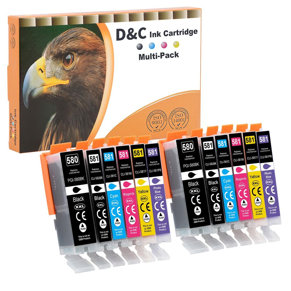 DC 12x PGI-580 XXL CLI-581 XXL Ersatz für Canon 580 581 XL Patronen Kompatibel mit Canon Pixma TS8350 TR7550 TR8550 TS6150 TS6251 TS6350 TS8150 TS...