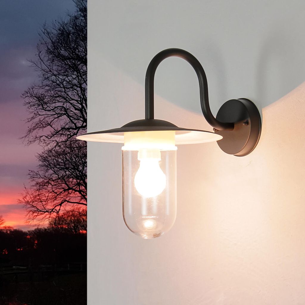 Außenwandleuchte E27 IP44 Anthrazit Garten Hof Glas Metall Maritim Außenwandlampe