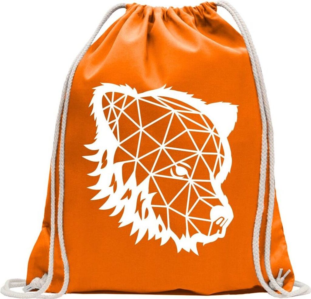Kiwistar - Turnbeutel - mandarin - Polygon Bär Figur Tier Art - Fun Rucksack Sport Beutel Gymsack Baumwolle mit Ziehgurt