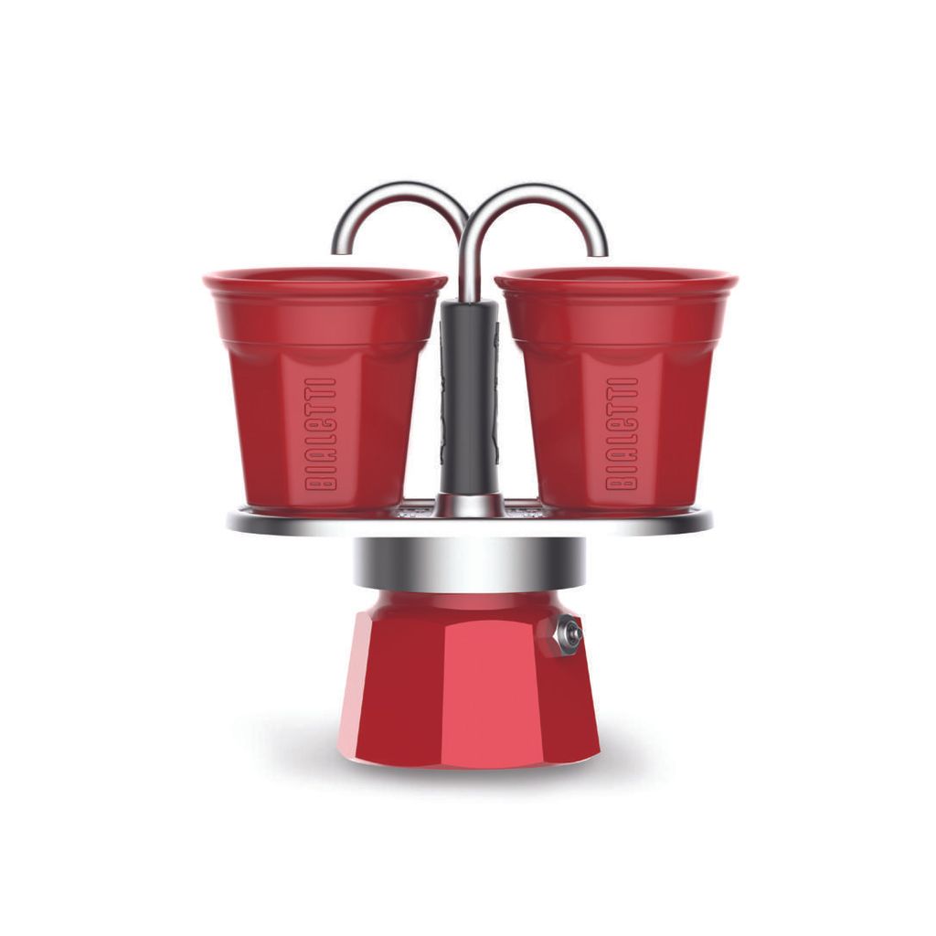Bialetti Espressokocher-Set Mini 3-tlg. Express für 2 Tassen, Espresso, Espressokanne, Kaffeebereiter, Rot, 90 ml, 7303