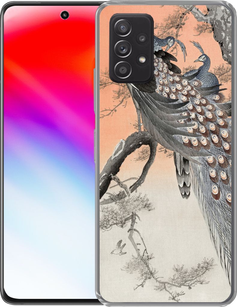 MuchoWow Handyhülle Schutzhülle Hülle für Telefoonhoesje Samsung galaxy a73 Pfauenfedern - Pfau - Vintage Silikon Softcase Handy Hülle - Han...