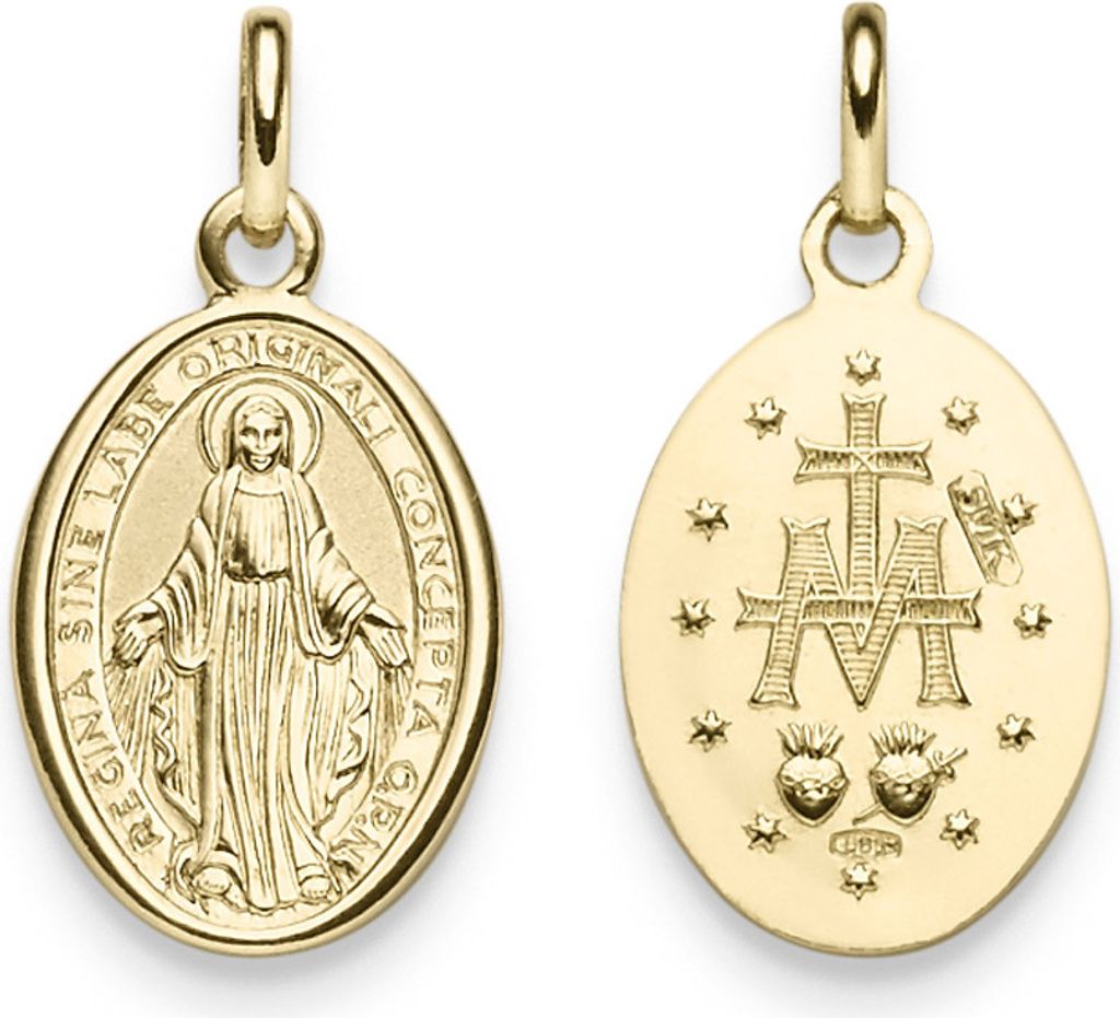 Anhänger 18x11,5mm Amulett mit Madonna Gravur Schrift 585 Gold Gelbgold