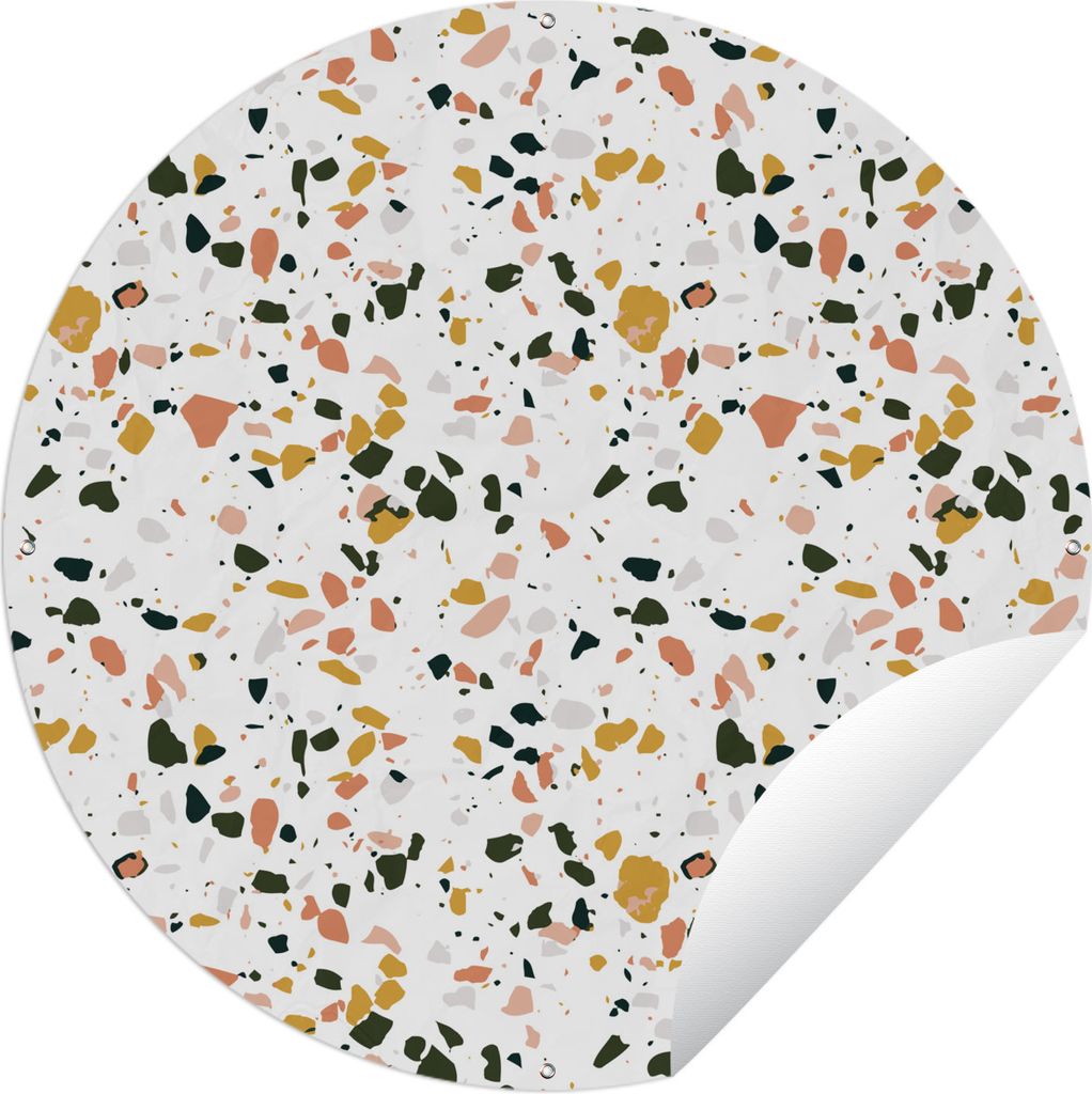 MuchoWow Gartenposter Outdoor-Poster Rund Grau - Rosa - Terrazzo - Muster Ø 150 cm Gartendeko Rundes Poster draußen