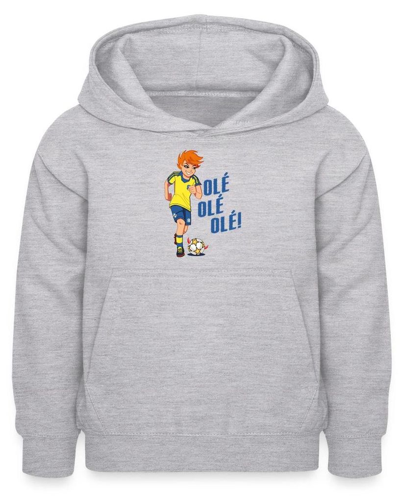 Spreadshirt Teufelskicker Olé Catrina Mit Fußball Kinder Hoodie, S (5/6 Jahre), Hellgrau meliert