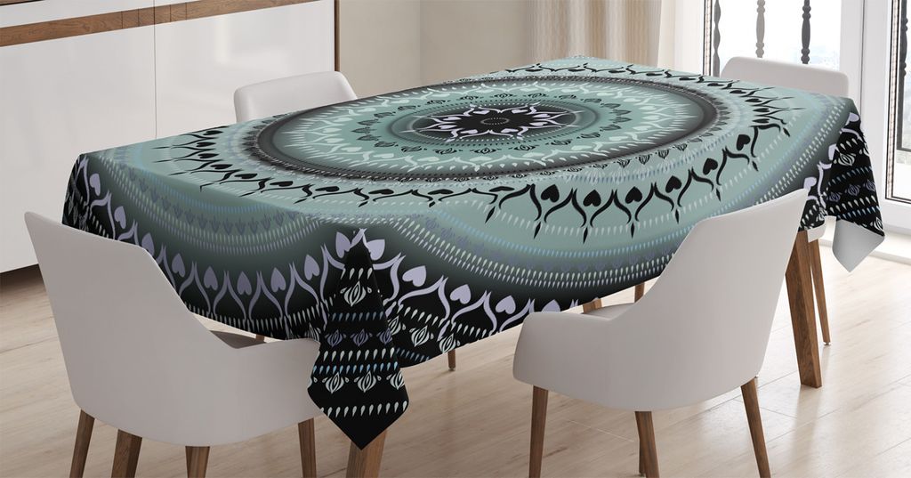 ABAKUHAUS Stammes Tischdecke, Vintage Mandala-Kreise, Für den Inn und Outdoor Bereich geeignet Waschbar Druck Klar Kein Verblassen, 140 x 170 cm, ...