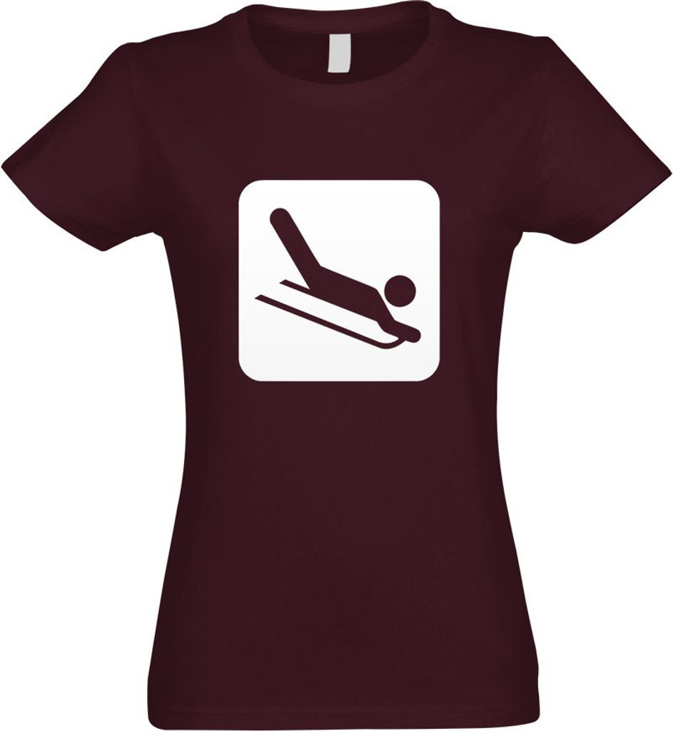 Kiwistar - T-Shirt tailliert - Damen - Burgund - Rodelbahn Piste Piktogramme - mit Motiv Bedruckt - Funshirt Design - Sport - Freizeit - Damen - L