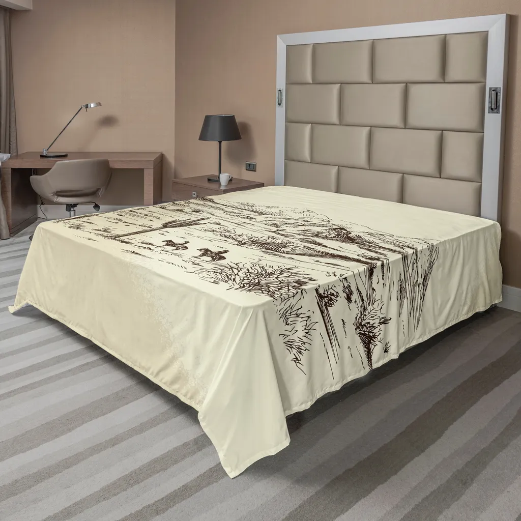 Drap plat en tissu doux motif Far West Noir et Beige de haute qualité