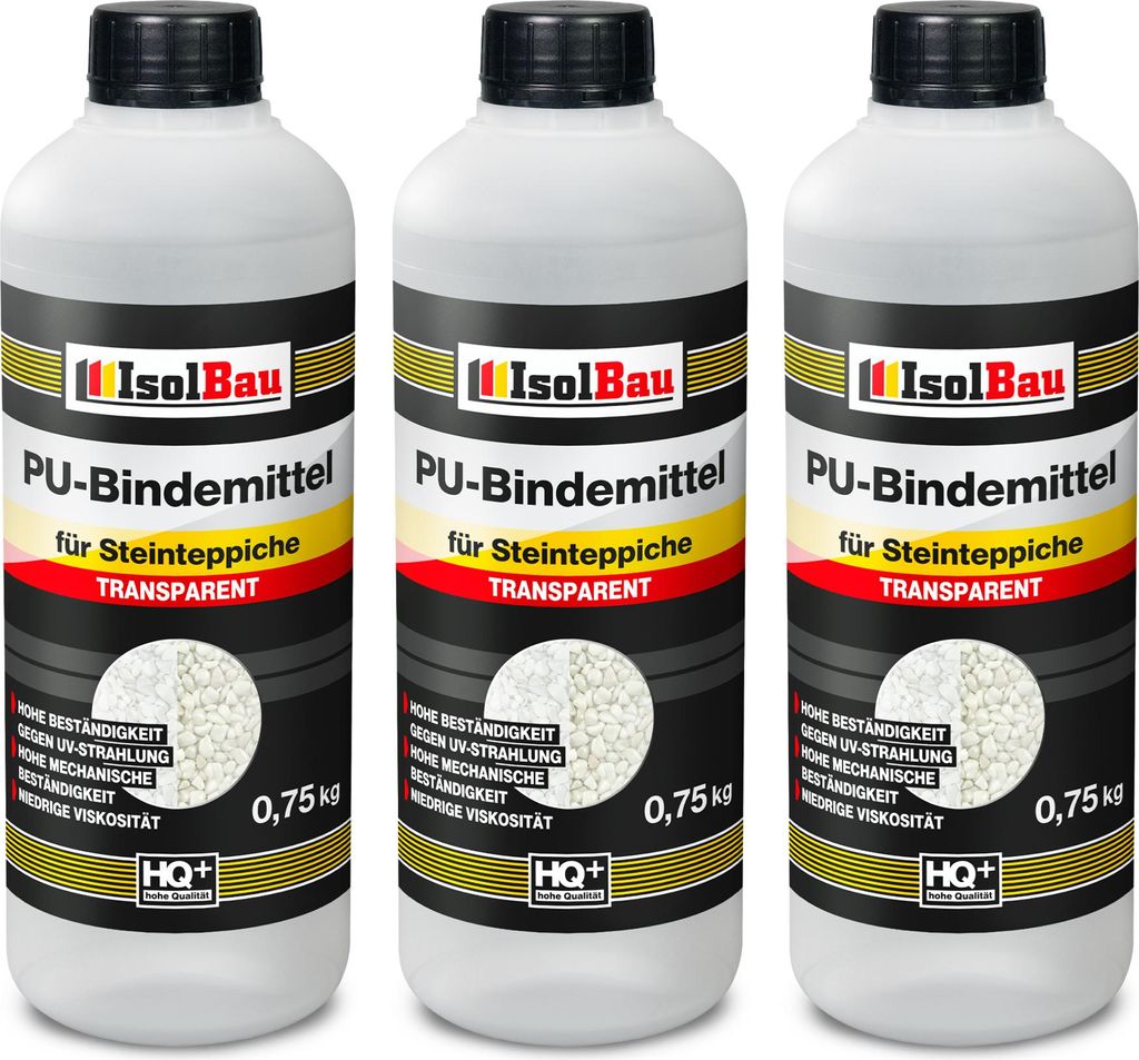 Isolbau - 1 K PolyurethanBindemittel für Steinteppich - 3 x 0,75 kg - Transparent - Hervorragende Haftung &Elastizität - Gebrauchsfertig - für I...