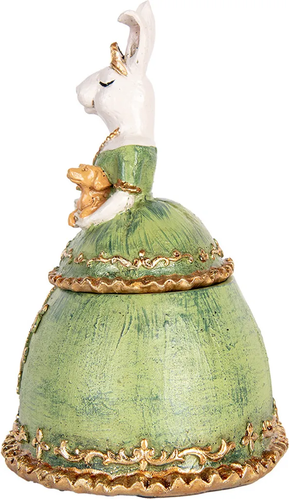 Boîte à bijoux beige et verte au design de lapin champêtre