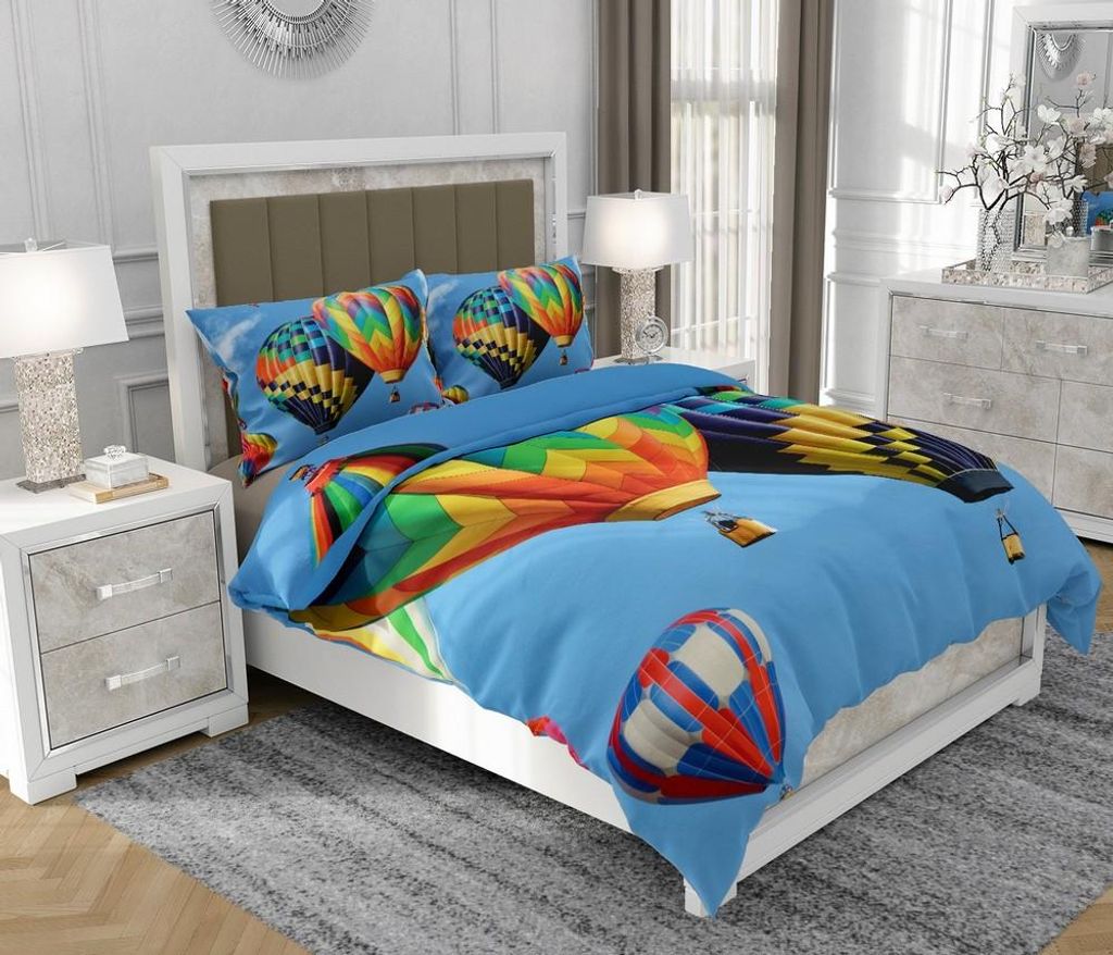 Bettwäsche 200x220 cm + 2x70x80 cm, 3-teilig, 100% Baumwolle, Satin, Reißverschluss, Luftballon, Bunt - SOVIO | So.0002