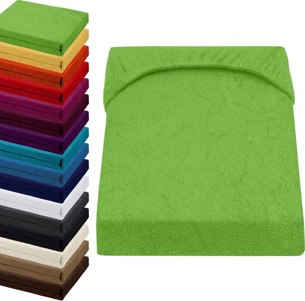 FROTTEE TOPPER Spannbettlaken 90x200-100x200cm Spannbetttuch für Boxspringbett-Topper Matratzen, Farbe: Grün