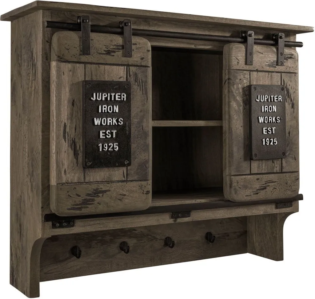 Vestiaire mural en bois de manguier gris 90cm style industriel RAILWAY