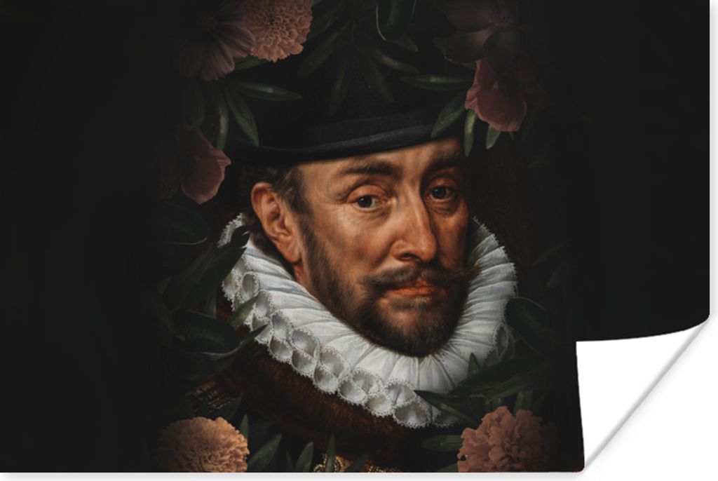 MuchoWow Poster Wilhelm von Oranien - Adriaen Thomasz - Blumen 90x60 cm - Schlafzimmer