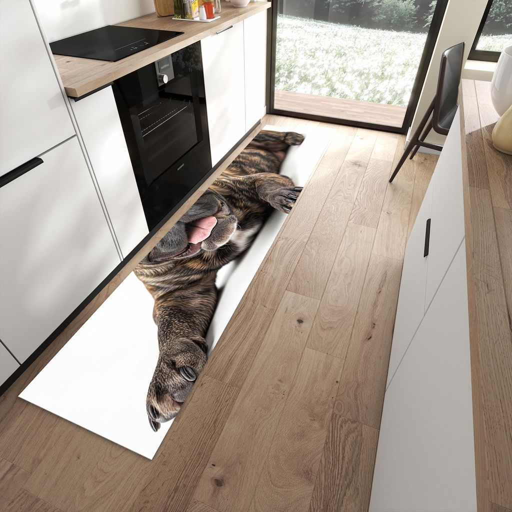 Küchenteppich 60x270cm rutschfest & abwischbar PVC Läufer - Bulldogge von Französische