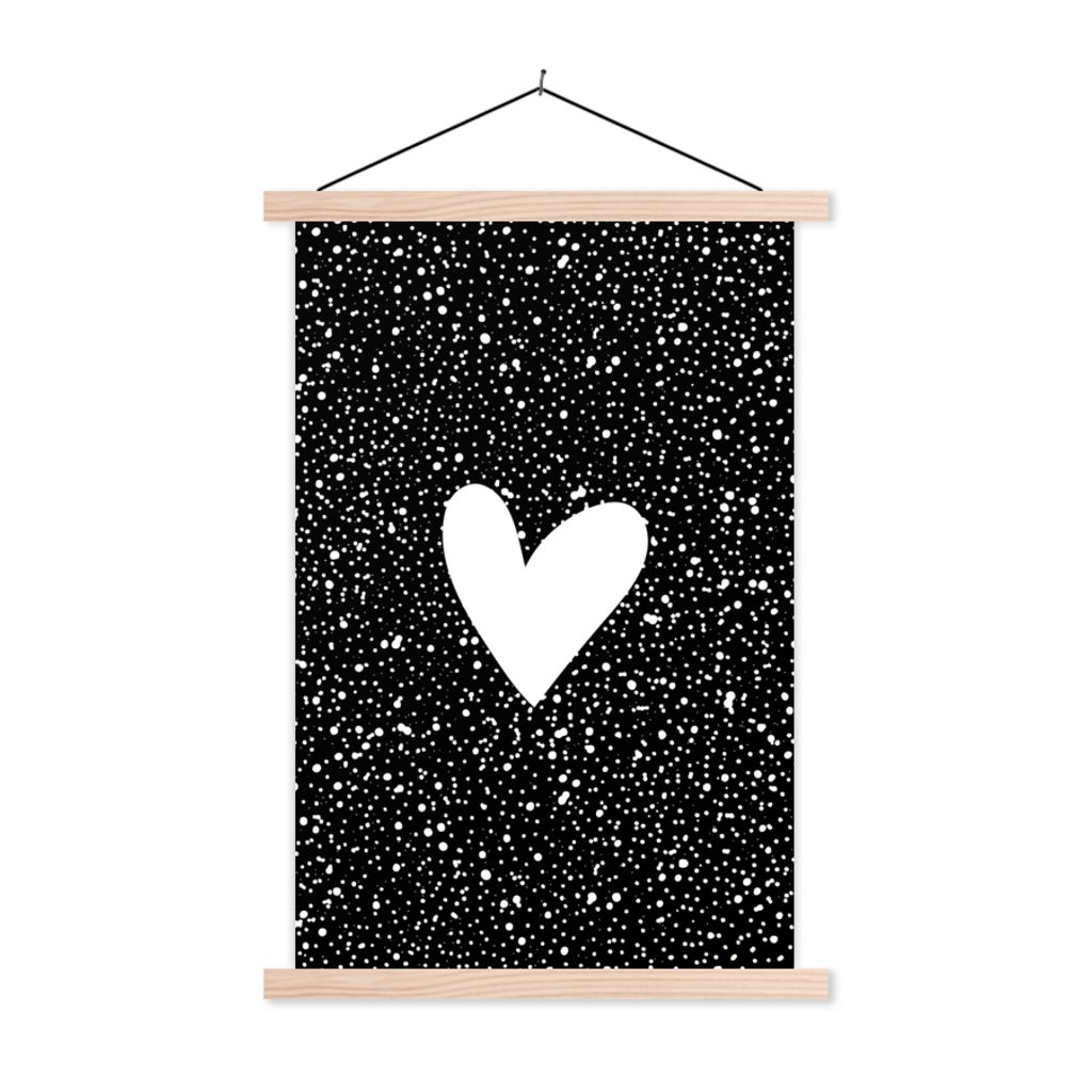 MuchoWow Textilposter Design - Liebe - Herz 120x180 cm mit holzfarbenen Rahmen - Textil-Plakat