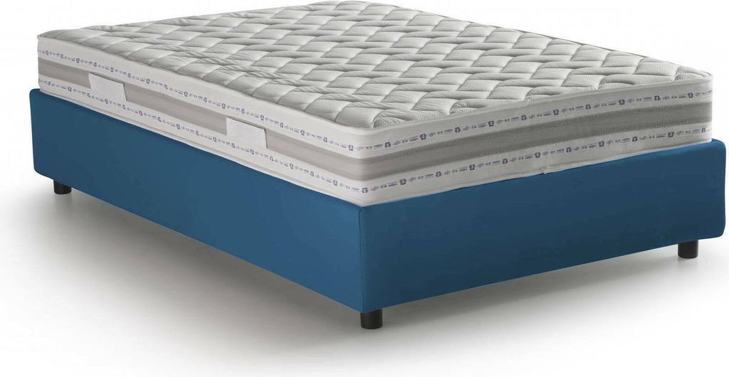 Quadratisches und halbes Bett Dmalizi, Containerbett mit Stoffbespannung, 100% Italy, Frontöffnung, inklusive Matratze 120x200 cm, Blau