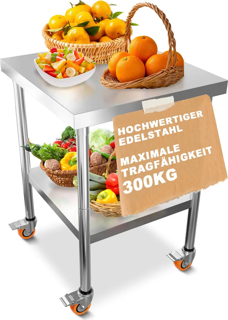 Desserte de cuisine professionnelle en inox avec plateau de 61x46 cm