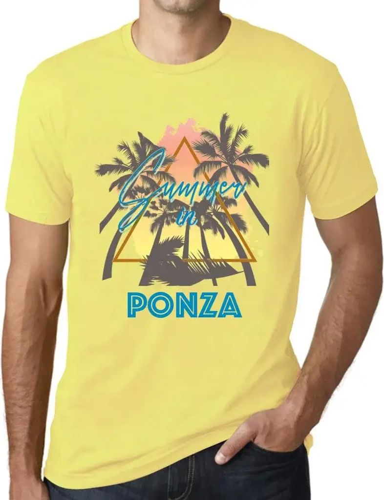 Herren Grafik T-Shirt Palmen Sonnenschein Sommer in Ponza – Palm, Sunshine, Summer In Ponza – Öko-Verantwortlich Vintage Jahrgang Kurzarm Lustige