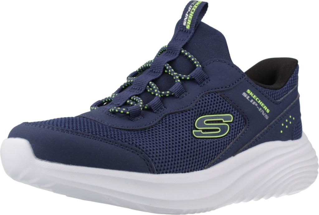 Skechers WIP 404208L-NVY in Navy Synthetic / Textile / Lime Trim color size 28
