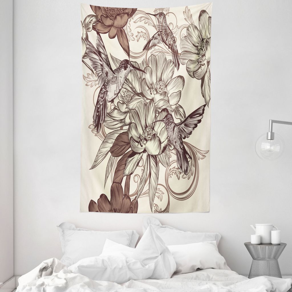 ABAKUHAUS Kolibri Wandteppich und Tagesdecke, Vogel-Blumen-Muster aus Weiches Mikrofaser Stoff Waschbar ohne Verblassen Digitaldruck, 140 x 230 cm,...