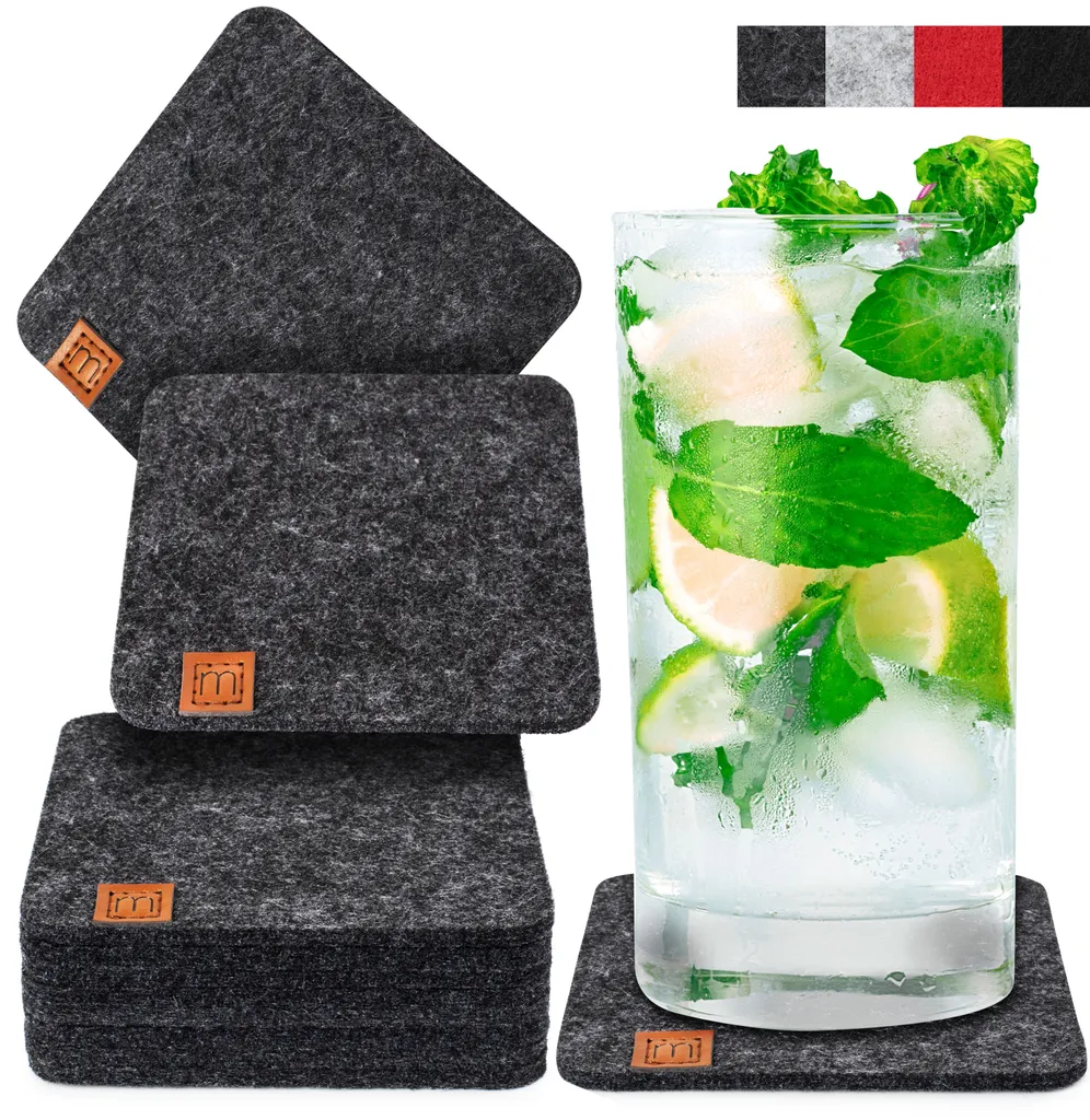 Sous-verres de Qualité en Verre Lot de 10 avec Finitions Cuir Noir