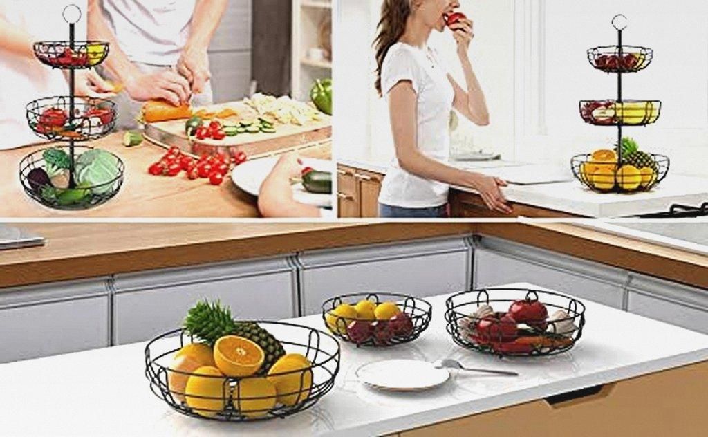 3 Stöckig Obstkorb für Platzersparnis,Obst Etagere Tehend Moderne Obstschalen, Metall Obstkörbe für Obst, Kuchen, Süßigkeiten,Gemüse (3 Stö...