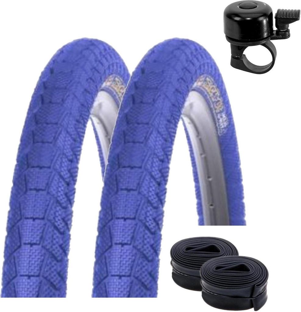 2 x Kenda K-907 Krackpot 20" BMX Fahrradreifen Fahrradmantel in Blau 50-406 (20 x 1.95) + 2 passende Schläuche DV inkl. Fahrradklingel