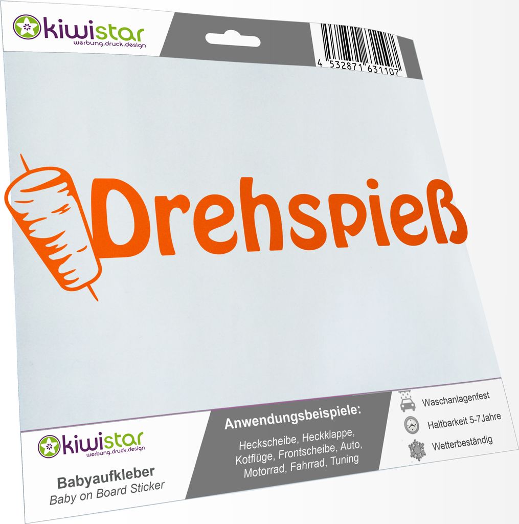 Autoaufkleber - Aufkleber - Döner Kebap - Kebab - pastellorange - 96 cm - für Schaufenster Bistro Imbiss - Auto